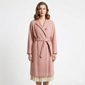 Vintage Mid Century Belted Wool Overcoat Trench Coat Neusteters Pink Size L